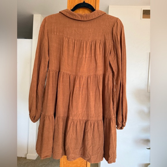 Ava Rust Button-Down mini linen Dress - Picture 5 of 5